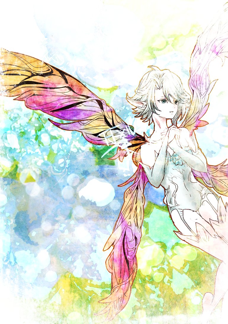 1other, an_lad, bare_shoulders, blue_bridal_gauntlets, blue_eyes, blue_leotard, bridal_gauntlets, commentary_request