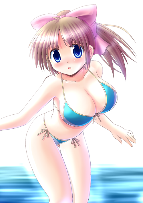 blue_eyes, breasts, brown_hair, cleavage, long_hair, minami_shinju, original, ponytail
