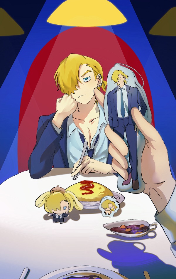 1boy, 1girl, blonde_hair, blue_eyes, blue_jacket, blue_necktie, collared_shirt, degrees_of_lewdity