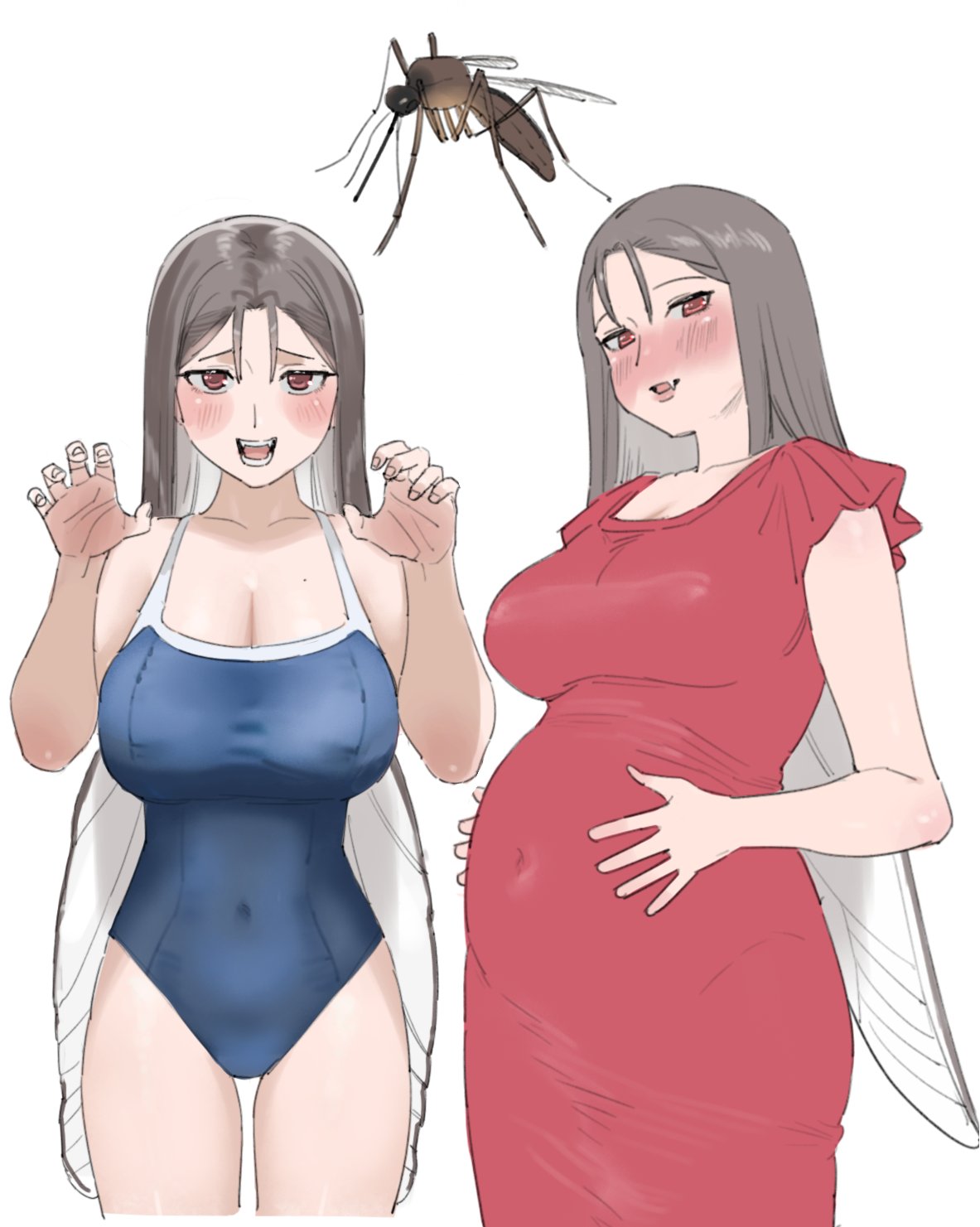 arthropod_girl, breasts, bug, dress, highres, insect_wings, large_breasts, mosquito