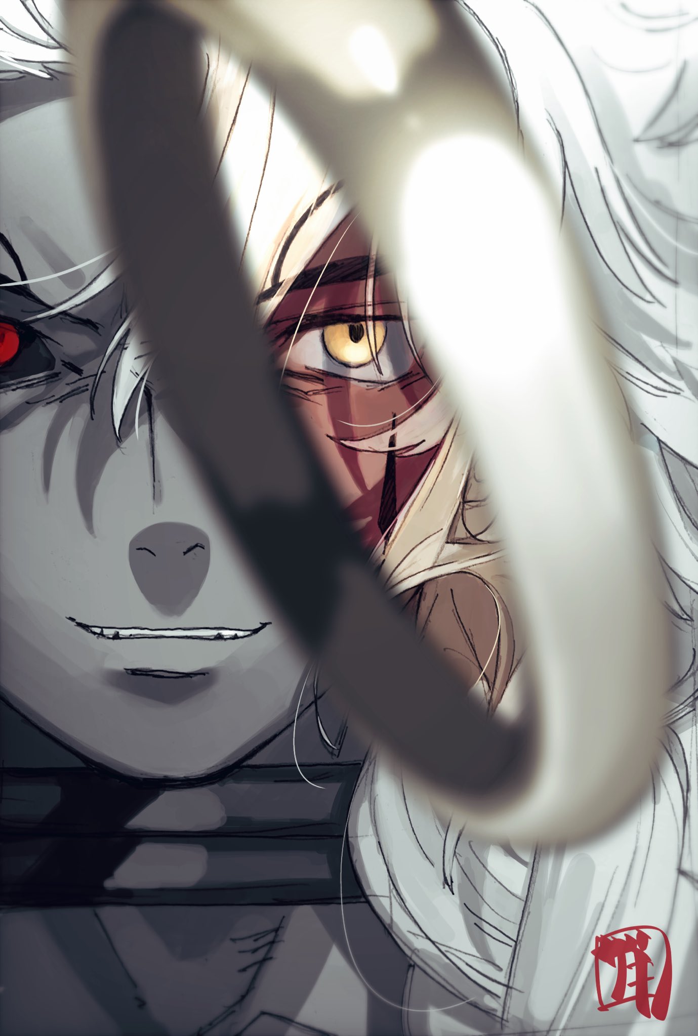 1boy, black_sclera, braid, close-up, colored_sclera, commentary_request, dark-skinned_male, dark_skin