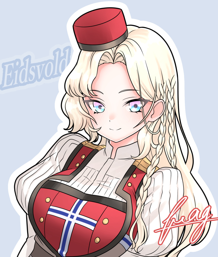 1girl, asymmetrical_hair, blonde_hair, blue_eyes, braid, breasts, character_name, eidsvold_(kancolle)