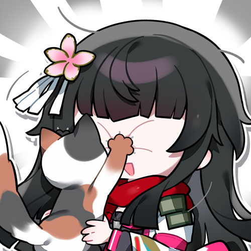 1girl, animal, artist_request, black_hair, cat, chibi, chibi_only, girls'_frontline_2:_exilium