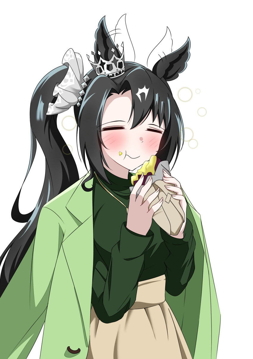 1girl, =_=, absurdres, abyss_kpn_(ki), animal_ears, black_hair, brown_skirt, ear_wiggle
