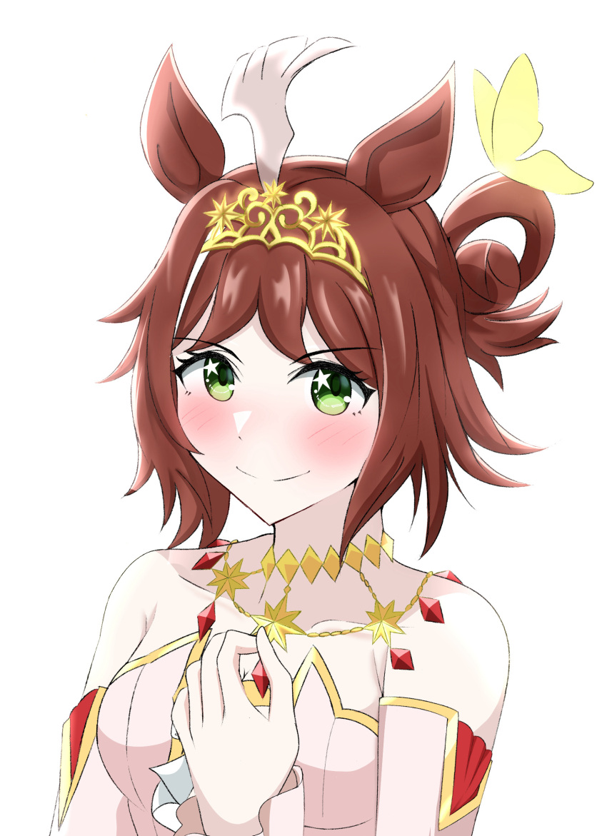 1girl, absurdres, abyss_kpn_(ki), ahoge, animal_ears, bare_shoulders, blush, brown_hair