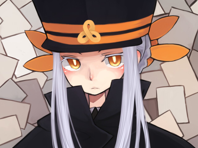 hat, kinuyo_(kinuxi), long_hair, postcard, shako_cap, shigofumi, silver_hair, solo