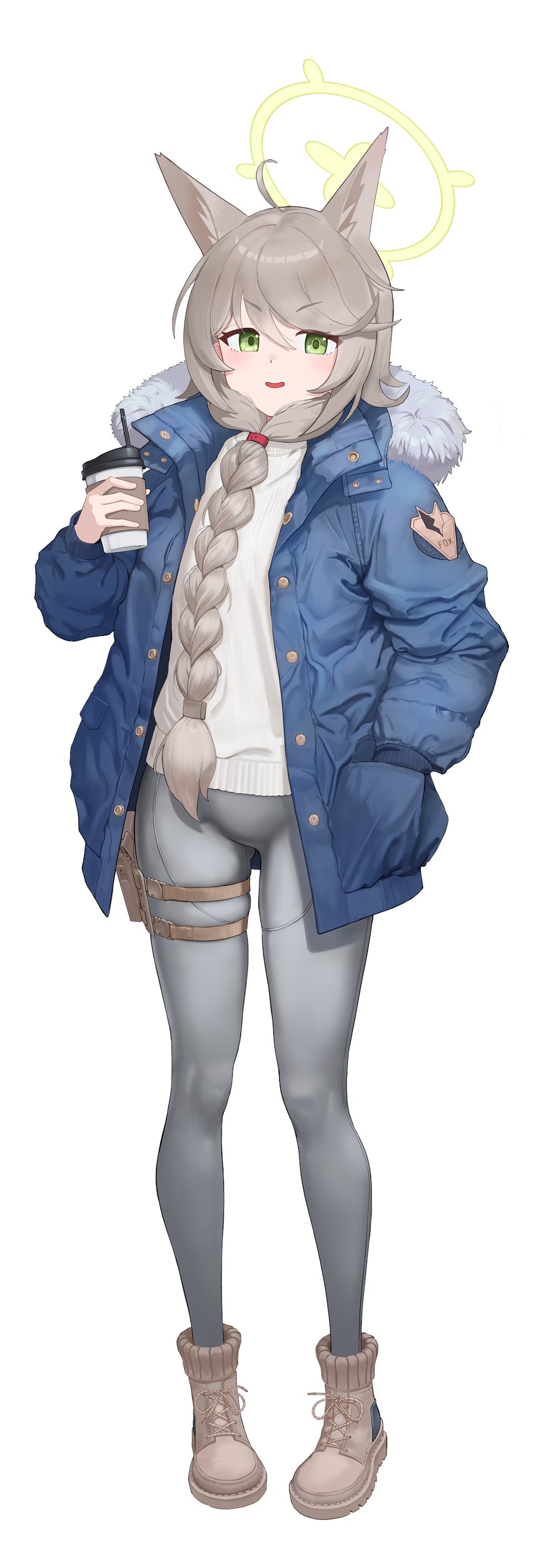 1girl, absurdres, ahoge, alternate_costume, alternate_hairstyle, animal_ears, blue_archive, boots