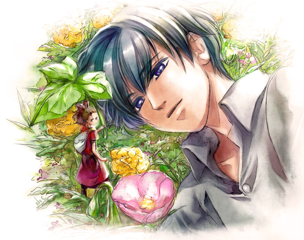 arrietty, artist_request, bag, black_hair, dress, flower, ghibli, karigurashi_no_arrietty
