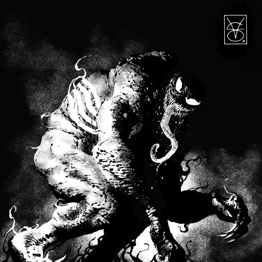 1boy, commentary, dark, english_commentary, fingernails, highres, horror_(theme), long_tongue