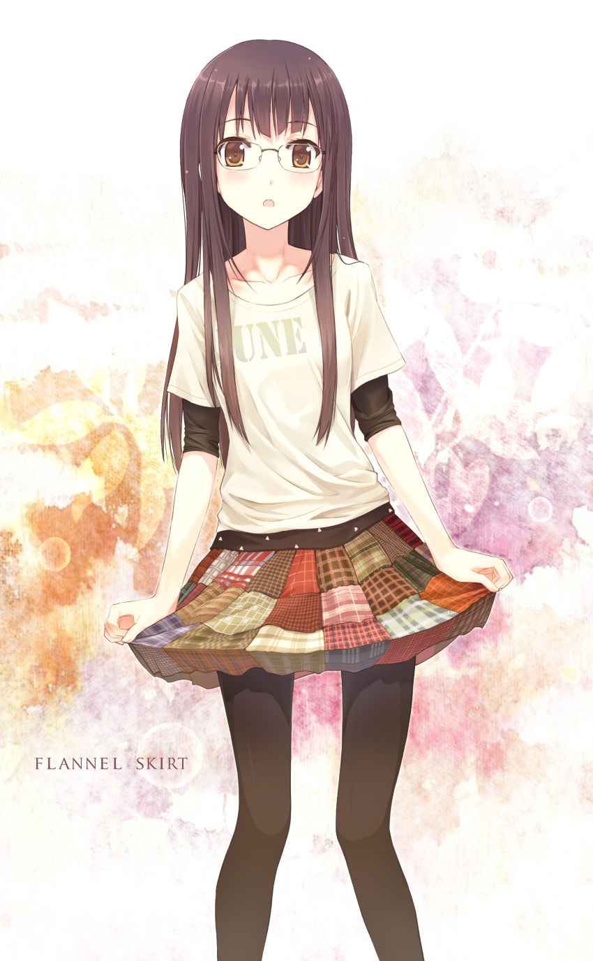 absurdres, bangs, black_hair, black_legwear, blunt_bangs, blush, brown_eyes, brown_hair