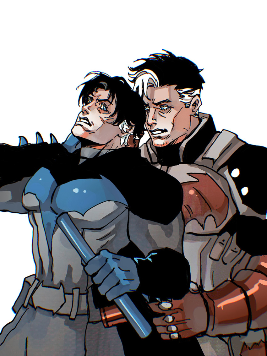 aged_up, bat_signal, batman, batman_(series), batman_symbol, black_bodysuit, black_hair, blue_eyes