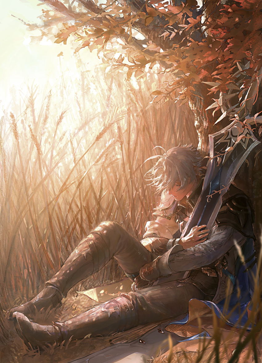 1boy, absurdres, aonon_040, blue_hair, cape, closed_eyes, closed_mouth, commentary_request