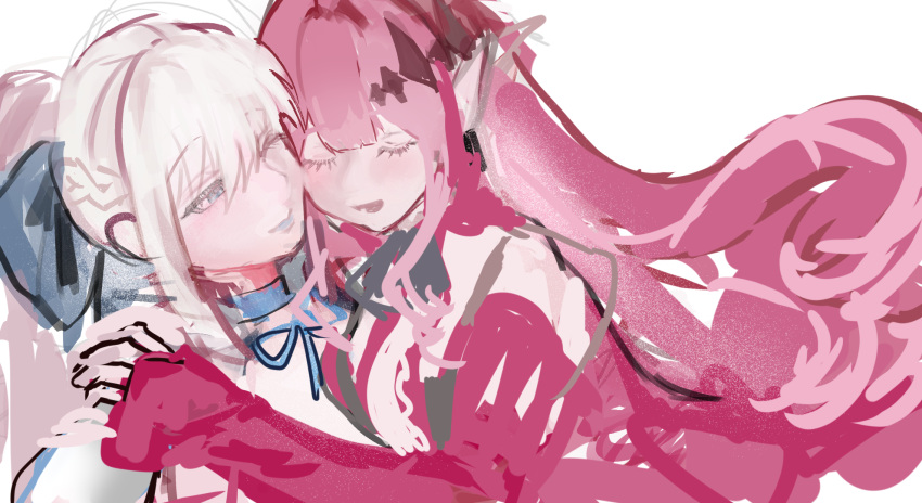 2girls, baobhan_sith_(fate), baobhan_sith_(first_ascension)_(fate), closed_eyes, commission, commissioner_upload, detached_sleeves, dress