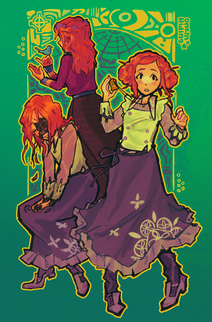 2girls, absurdres, android, artist_name, bird, bird_on_hand, blouse, bluebird