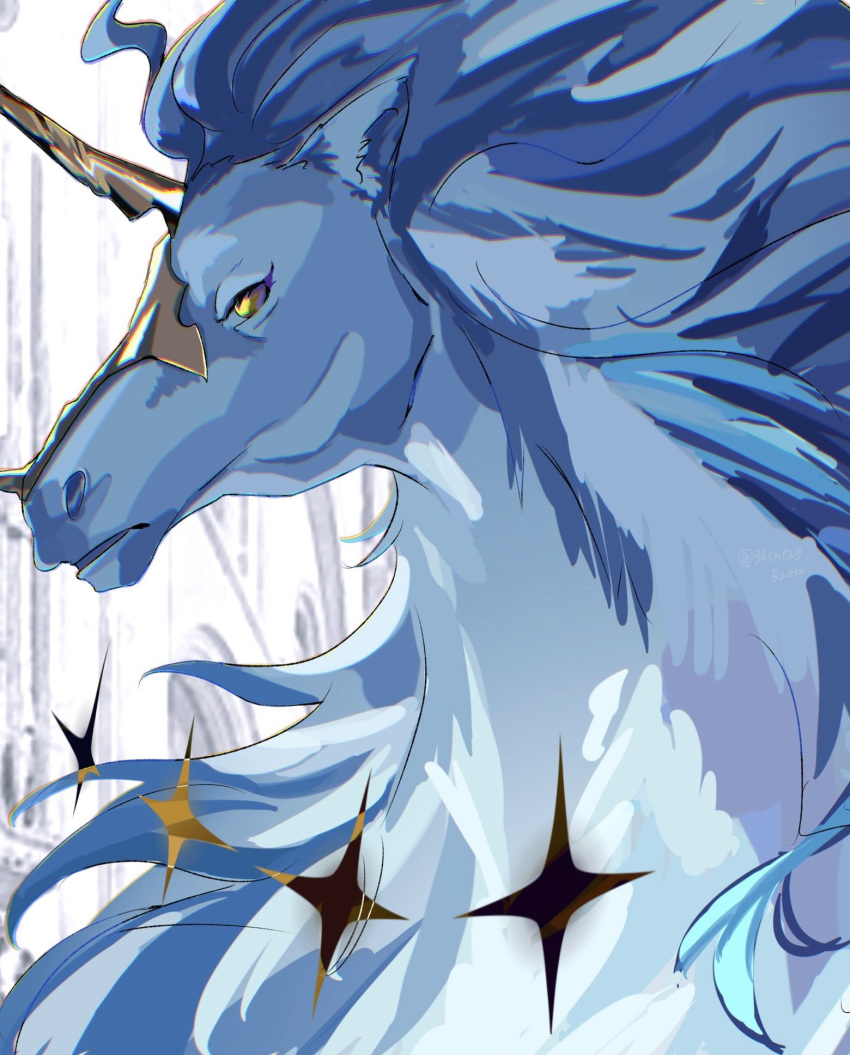 animal, blue_horse, commentary_request, from_side, highres, horns, horse, imperator_(wuthering_waves)