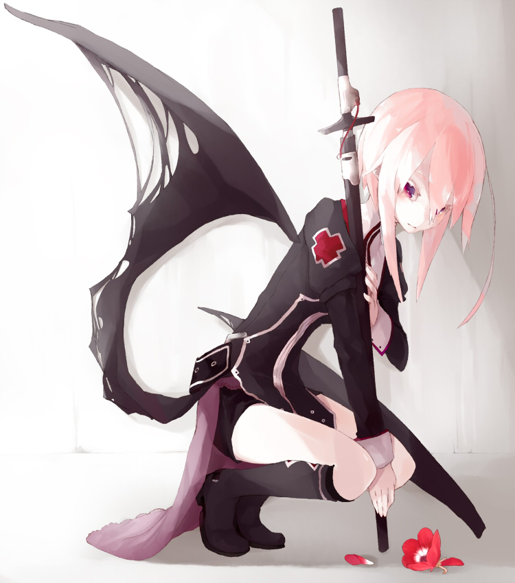 a_box, bike_shorts, bob_cut, clogs, dress, flower, original, pink_hair