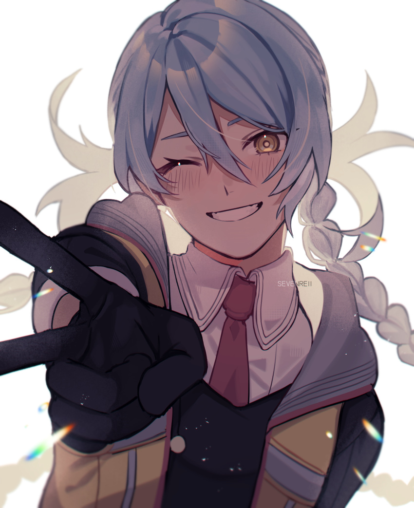 1girl, ai_the_somnium_files, ai_the_somnium_files:_nirvana_initiative, artist_name, black_gloves, black_jacket, bloom, blush