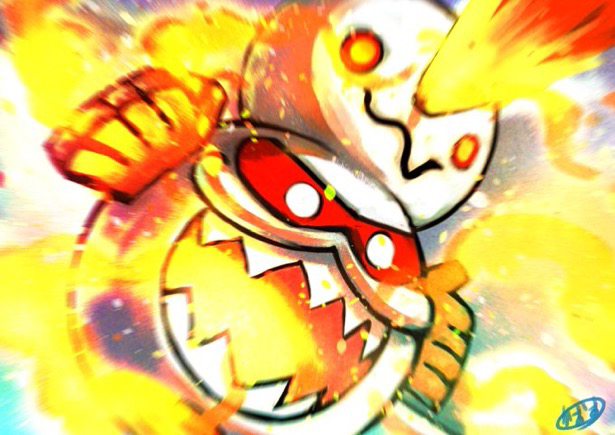 commentary_request, embers, empty_eyes, fire, galarian_darmanitan, galarian_darmanitan_(zen), glowing_mouth, kaosu_(kaosu0905)
