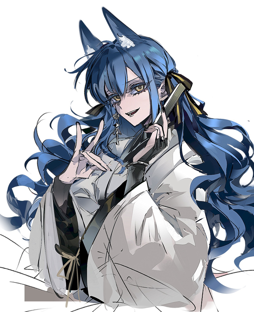 1girl, animal_ears, bang_dream!, bang_dream!_it's_mygo!!!!!, black_nails, blue_hair, chinese_commentary, commentary_request