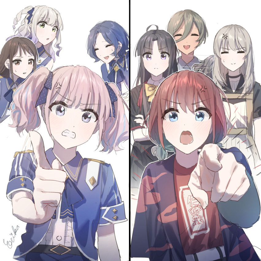 6+girls, =_=, absurdres, ahoge, ai_(girls_band_cry), anger_vein, awa_subaru, black_choker