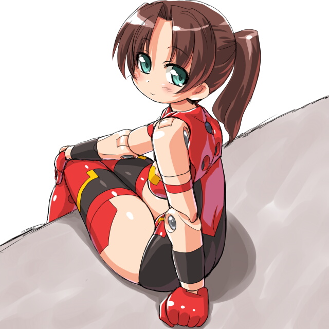 brown_hair, busou_shinki, dd_(artist), doll_joints, lancamento, light_smile, long_hair, looking_back