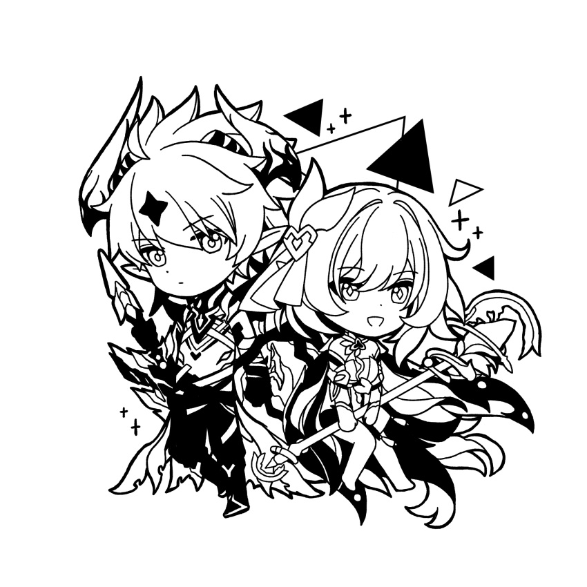 alternate_form, barefoot, chibi, chibi_only, corset, demon_horns, elf, elysia_(herrscher_of_human:_ego)_(honkai_impact)