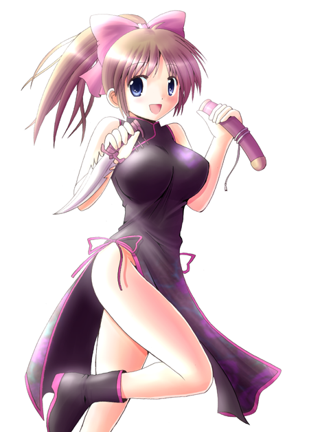 1girl, boots, brown_hair, china_dress, chinese_clothes, dagger, female, long_hair, minami_shinju, original, ponytail, sheath, solo, weapon