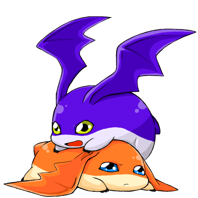 blue_eyes, digimon, digimon_adventure, head_wings, on_stomach, open_mouth, patamon, simple_background, tail, tatsumi_(uraraka), tsukaimon, yellow_eyes