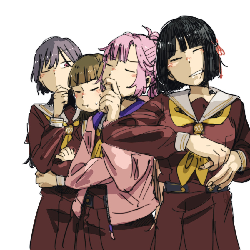 4girls, 524ryo, :i, ahoge, anyoji_hime, black_hair, blunt_bangs, blunt_ends
