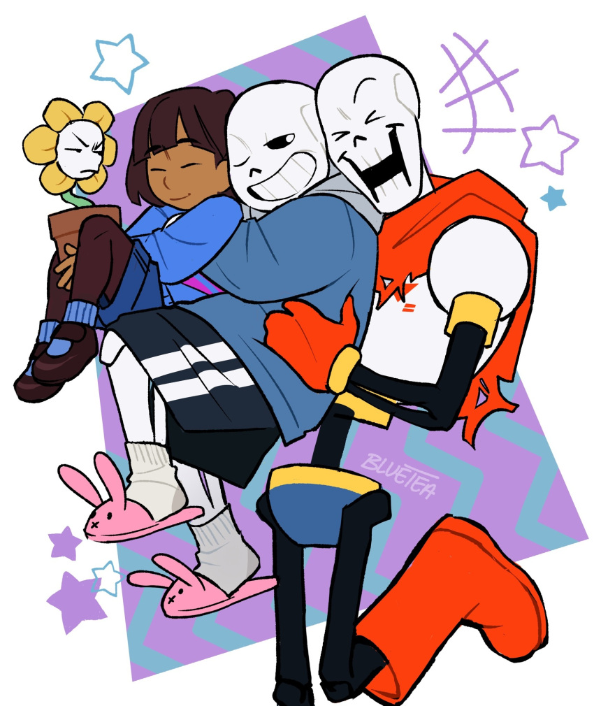 1other, 2024, 2d, 3boys, alternate_skin_color, ambiguous_gender, animal_slippers, ankle_boots