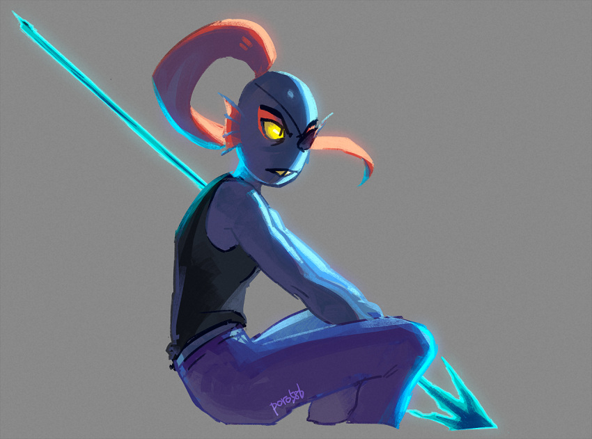 1girl, 2019, 2d, anthro, artist_name, black_eyepatch, black_tank_top, blue_pants