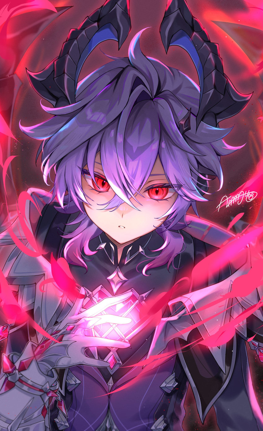 1boy, absurdres, almanju, dragon_horns, genshin_impact, gloves, hair_between_eyes, highres