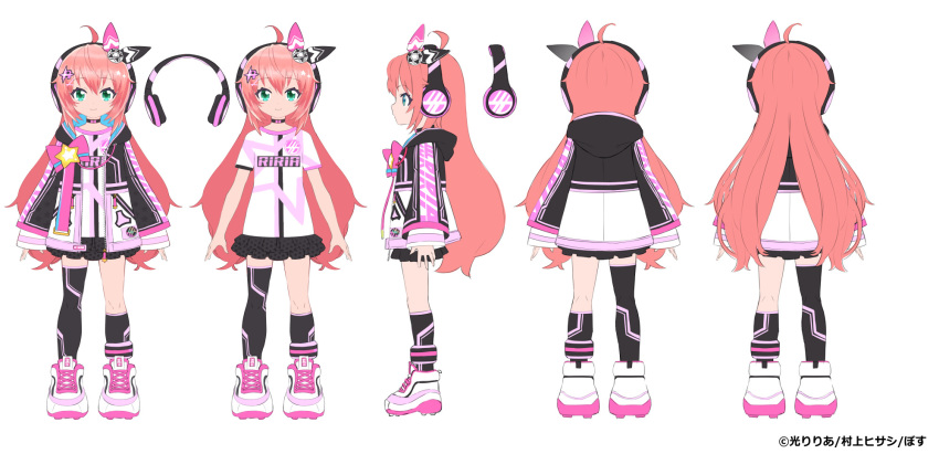 1girl, ahoge, aqua_eyes, aqua_jacket, black_choker, black_jacket, black_shirt, black_skirt