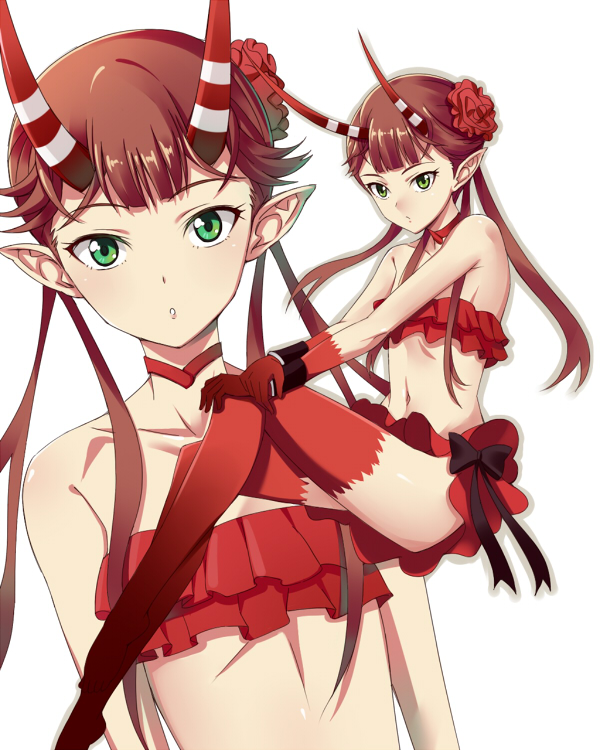 brown_hair, c_(control), c_the_money_of_soul_and_possibility_control, choker, green_eyes, hair_ornament, horns, kisugi_akira
