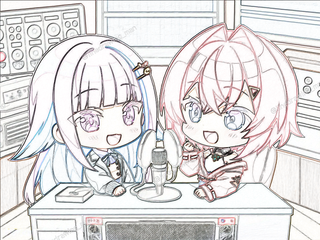 2girls, :d, ange_katrina, ange_katrina_(2nd_costume), blush, chibi, commentary_request, crossed_bangs