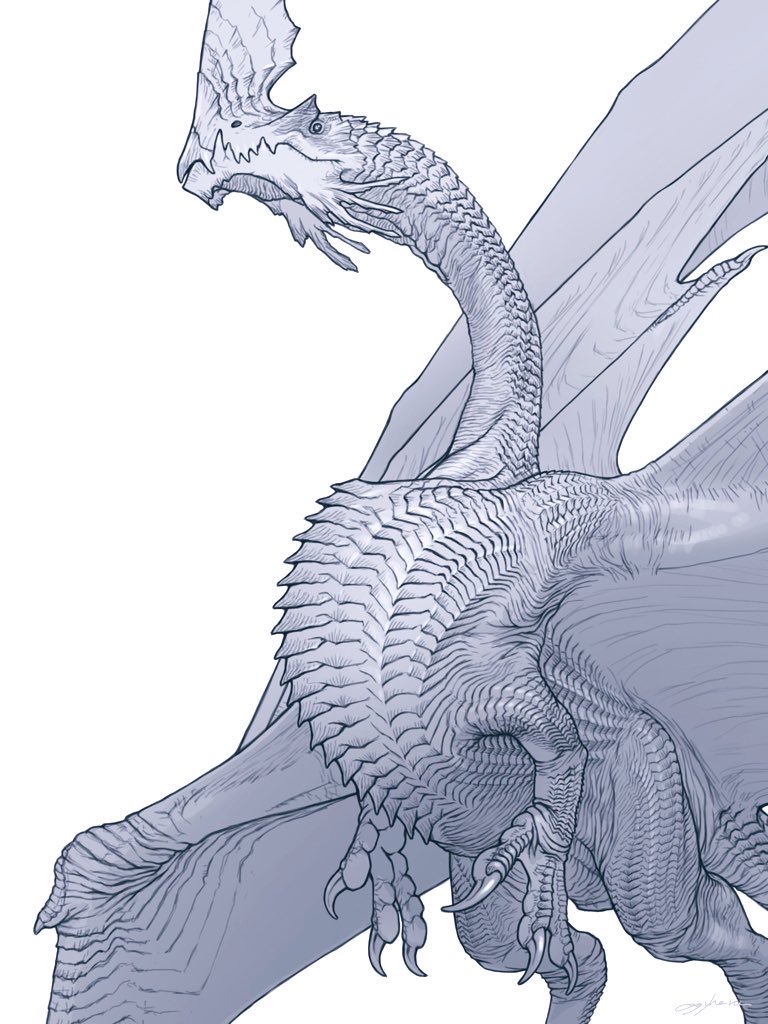 creature, dragon, greyscale, monochrome, monster, no_humans, ogyhara, scales