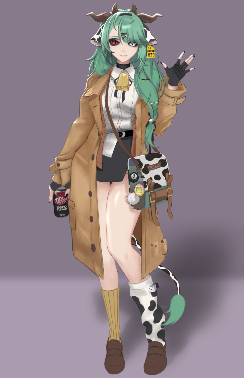1girl, 8-ball, absurdres, animal_ears, animal_print, bag, bell, belt