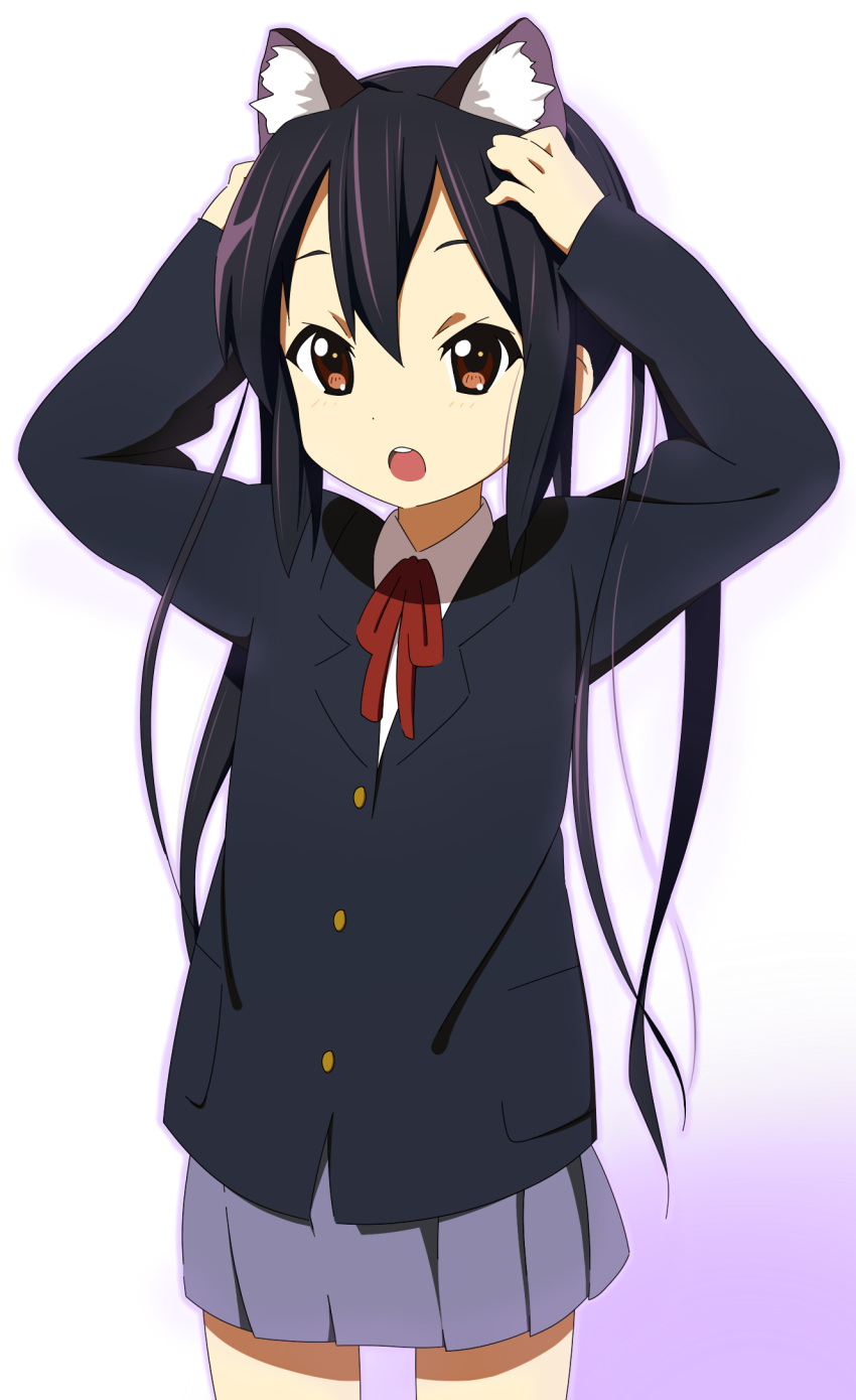 animal_ears, bad_id, black_eyes, brown_eyes, cat_ears, highres, k-on!, long_hair