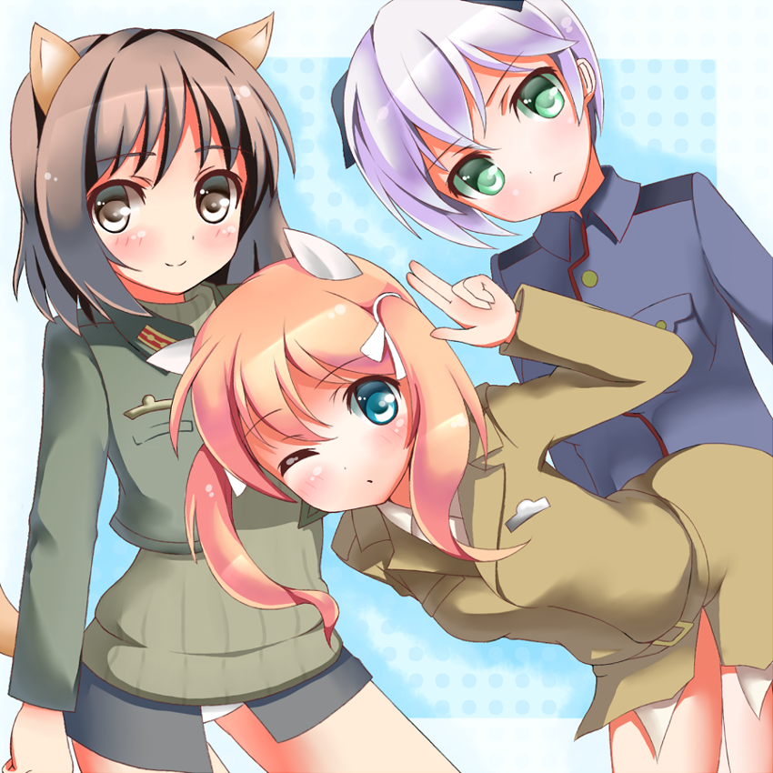 animal_ears, francie_gerard, kadomaru_misa, laura_toth, military, military_uniform, multiple_girls, strike_witches