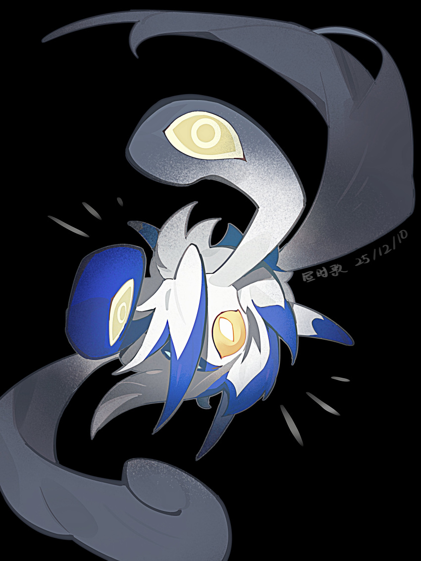 1other, absurdres, black_background, colored_sclera, forked_tail, furry, green_eyes, heterochromia, highres, lanjiujiu, mega_meowstic, mega_pokemon, meowstic, pokemon, pokemon_(creature), pokemon_focus, pokemon_legends:_z-a, solo, tail, yellow_eyes
