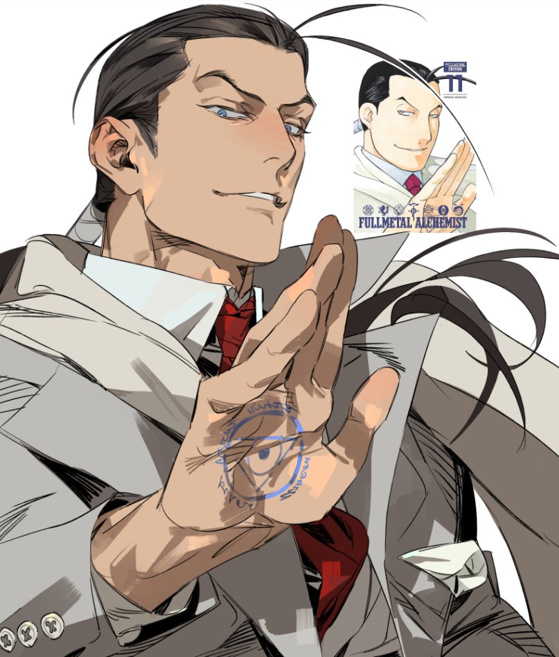 1boy, arm_up, blue_eyes, brown_hair, buttoned_cuffs, buttons, collared_shirt, commentary_request
