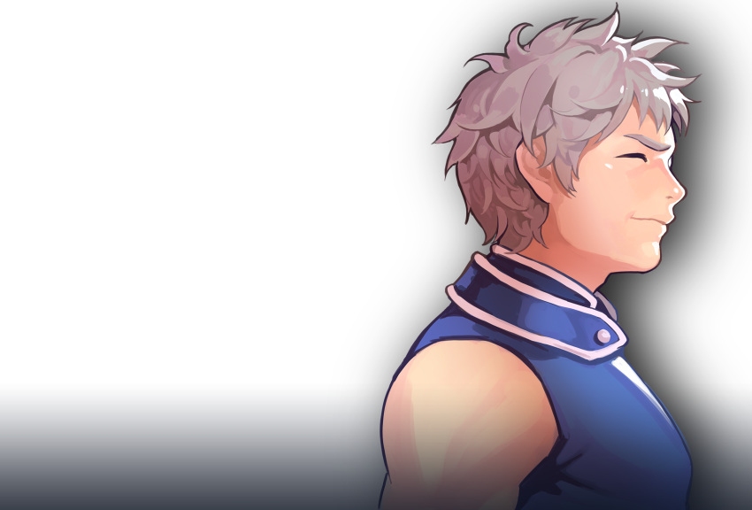 1boy, alpha_transparency, artist_request, blue_shirt, closed_eyes, closed_mouth, collared_shirt, from_side