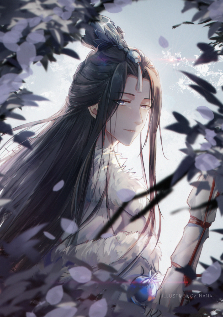 1boy, absurdres, black_hair, blue_eyes, blue_gemstone, chinese_clothes, chinese_commentary, commentary_request
