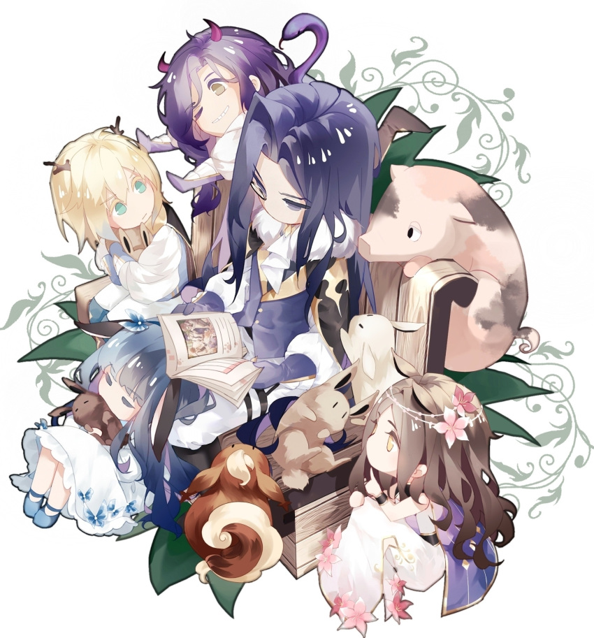 2girls, 3boys, :/, age_difference, aged_down, alkaid_mcgrath, alkaid_mcgrath_(godheim), amelia_(lovebrush_chronicles)