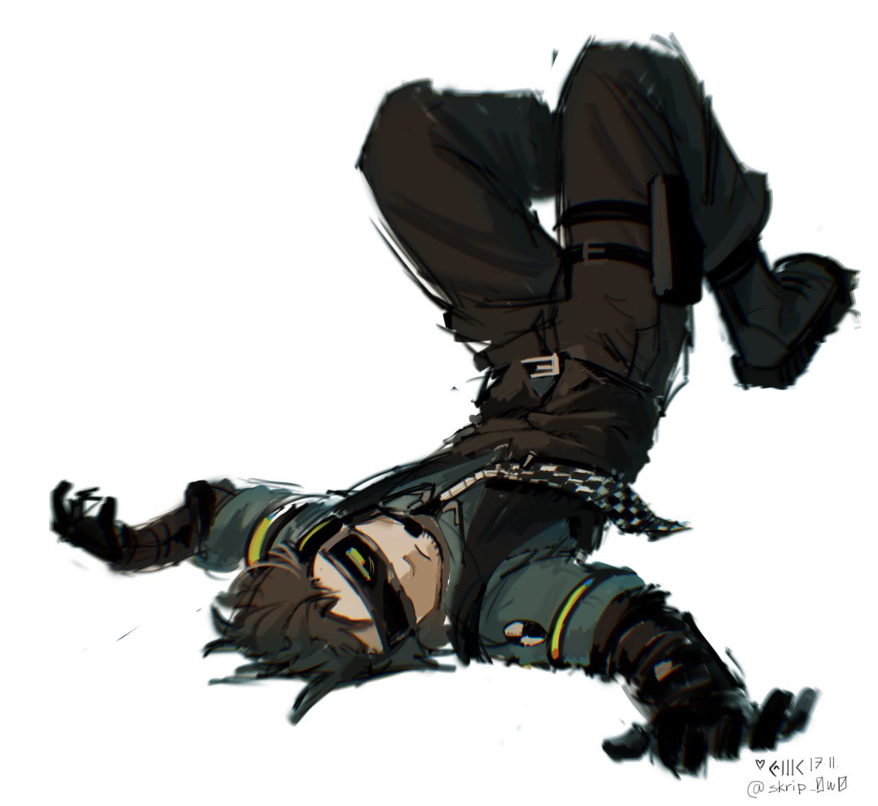 1boy, animification, beard_stubble, belt, black_boots, black_gloves, black_pants, black_vest