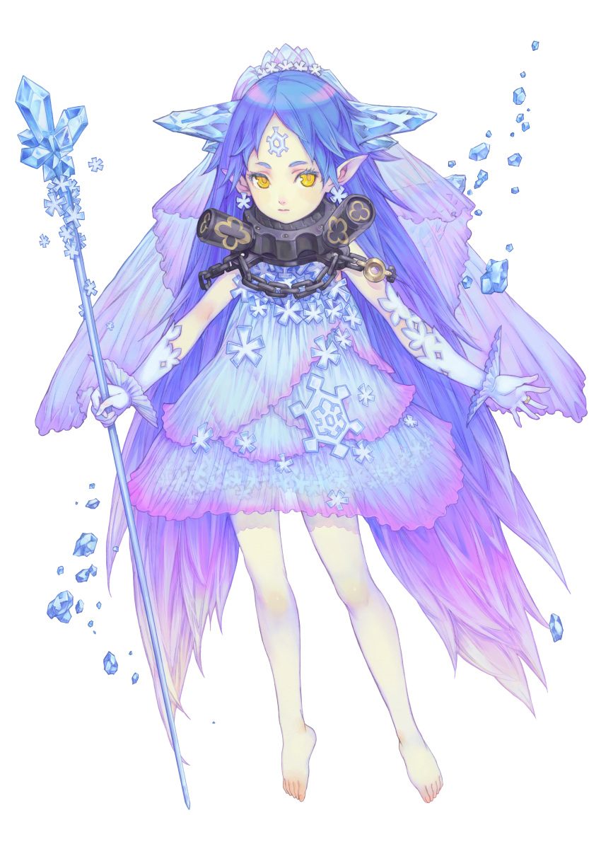 avalon_code, barefoot, blue, blue_hair, chain, chains, earrings, facial_mark