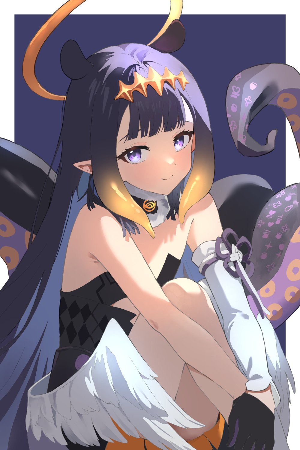 1girl, feathered_wings, gradient_hair, grim_jisoo, halo, highres, hololive, hololive_english