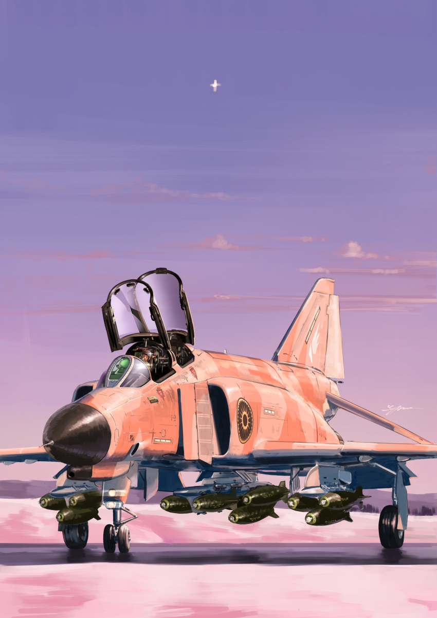 1boy, absurdres, aircraft, airplane, bomb, canopy_(aircraft), clouds, commentary_request