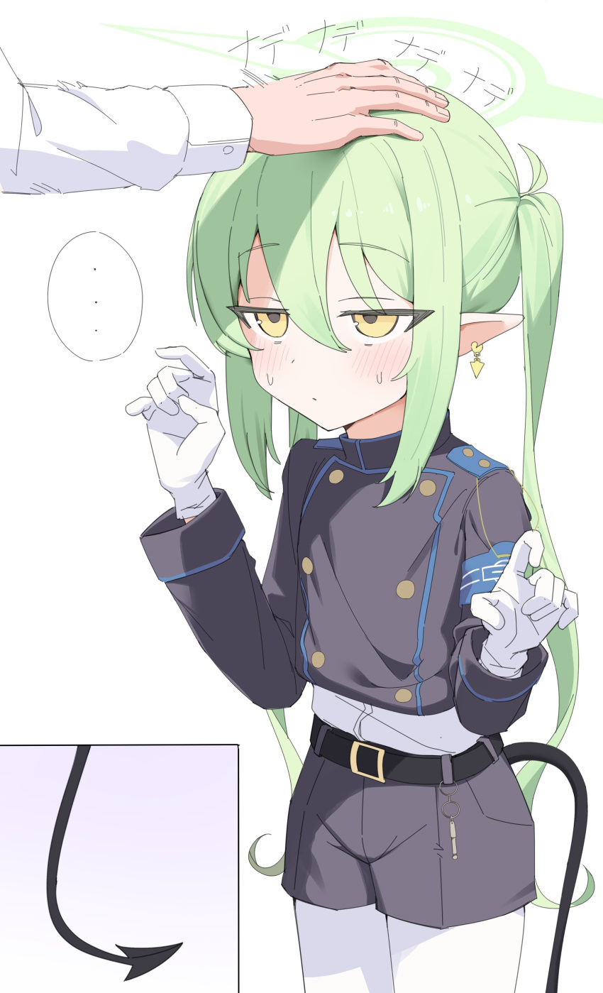 ..., 1girl, absurdres, blue_archive, demon_tail, gloves, green_hair, green_halo