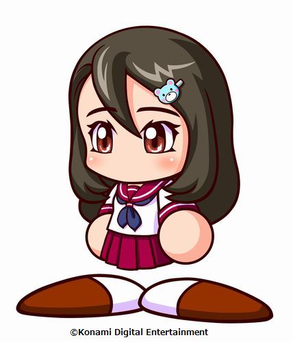 1girl, artist_request, bear_hair_ornament, blue_neckerchief, brown_eyes, brown_shoes, commentary_request, copyright_notice